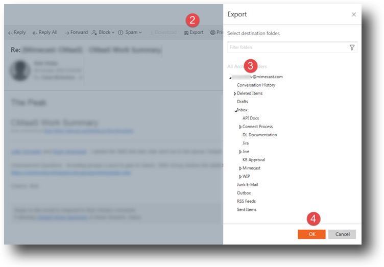 Mimecast for Outlook Export from archive