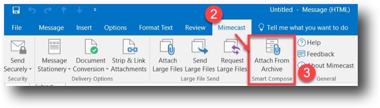 Mimecast for Outlook Attaching Archived Files