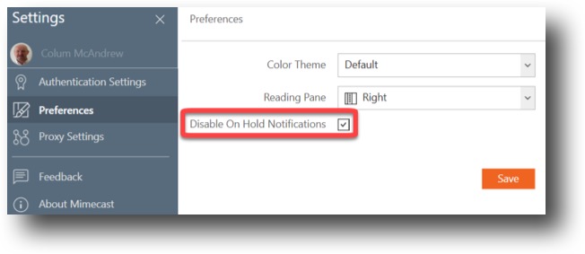 Mimecast for Outlook Settings