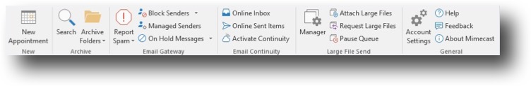 Mimecast for Outlook ribbon
