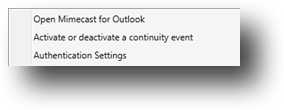 Mimecast for Outlook Windows taskbar actions