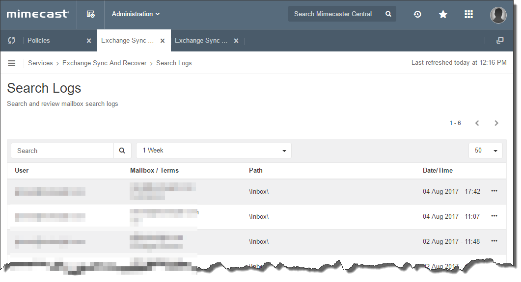 Sync Recover Listing Search Logs