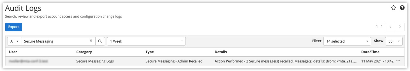 Secure Messaging Recall -  Audit logs