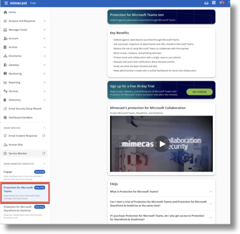 Protection for Microsoft Teams trial