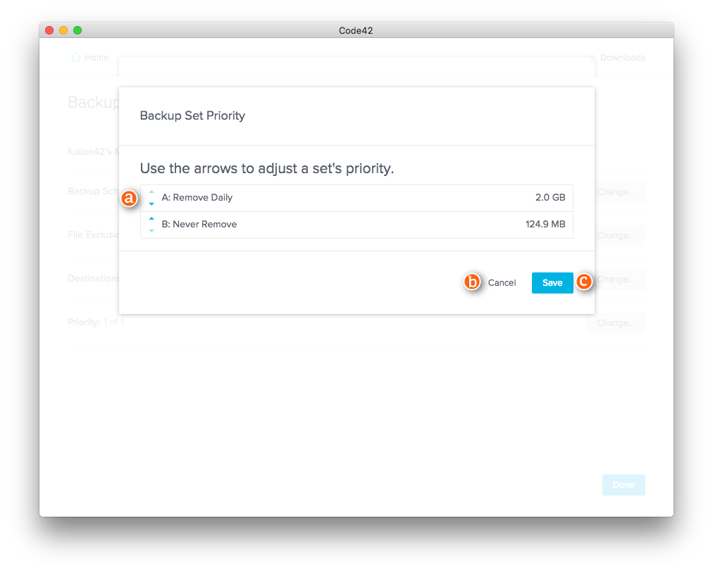 Backup Set Settings - Priority annotated