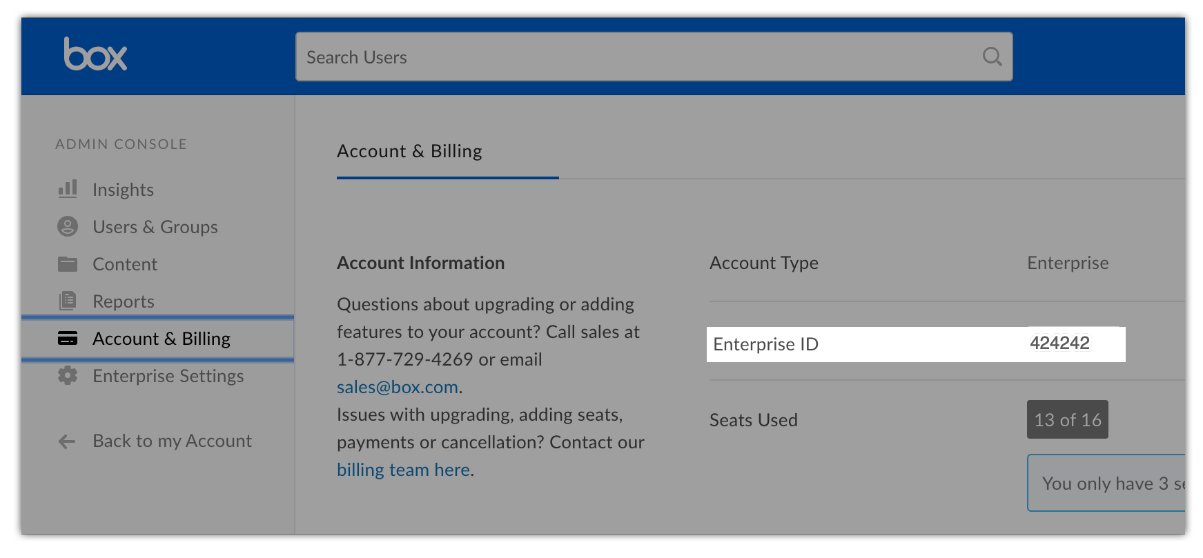 Box Console Enterprise ID