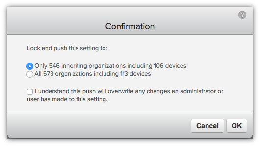Push and lock confirmation dialog