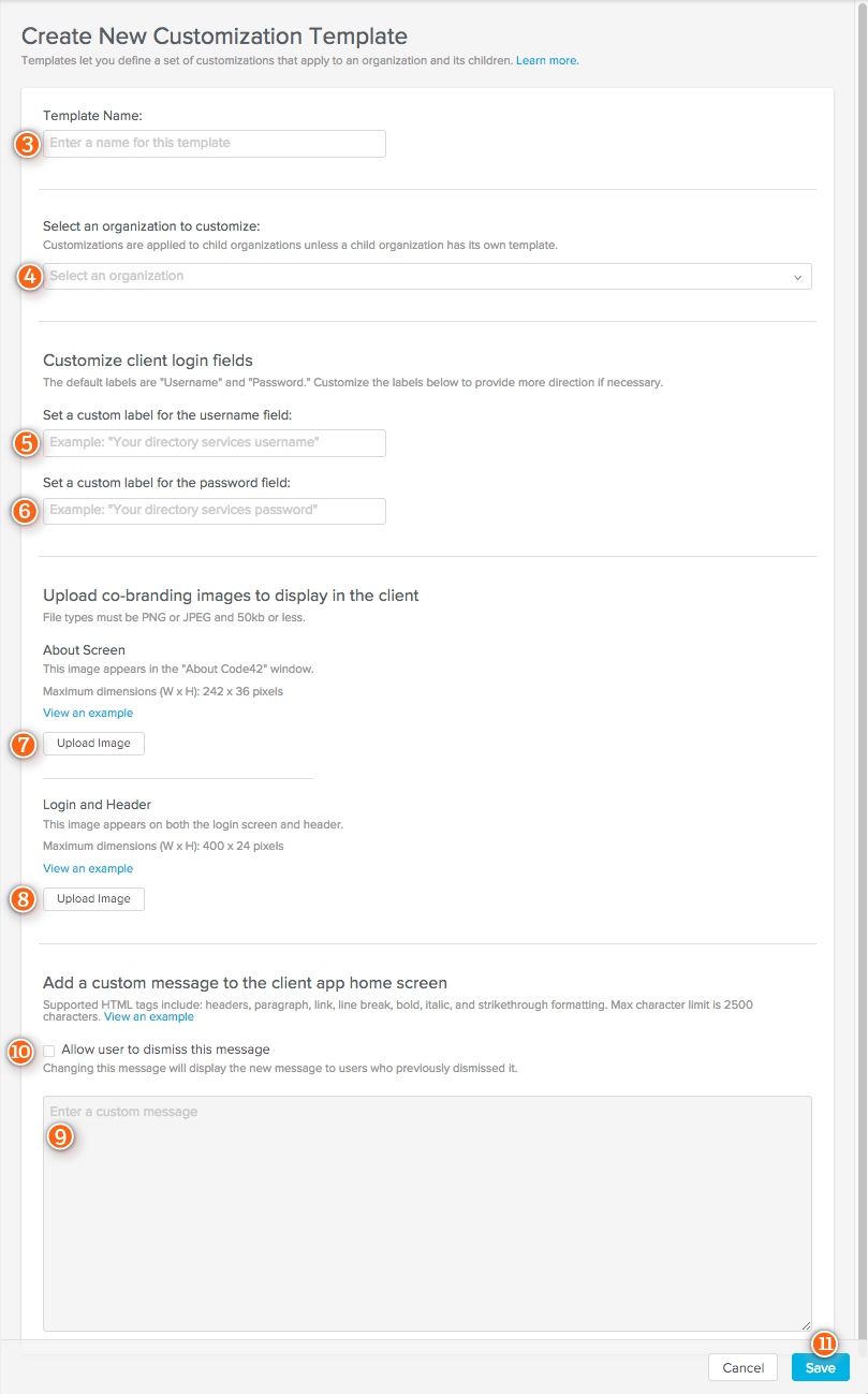 Create new customization template