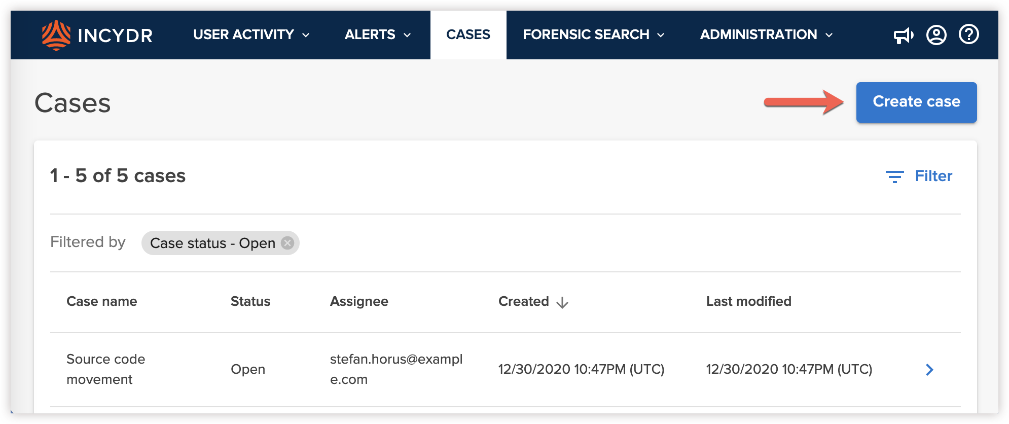 Cases appearance with the Insider Risk Admin role
