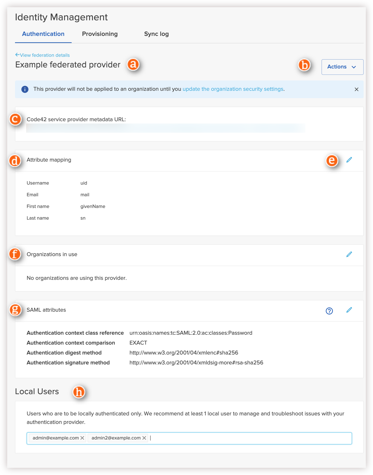 Federated identity provider details