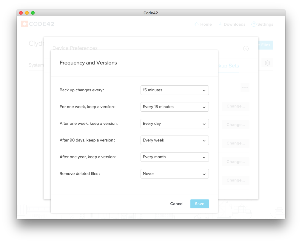 Backup Set Settings - Frequency and Versions