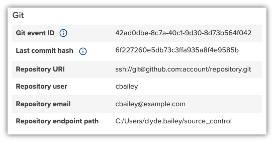 Forensic Search results - Git details