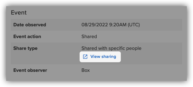 View sharing button in file event details