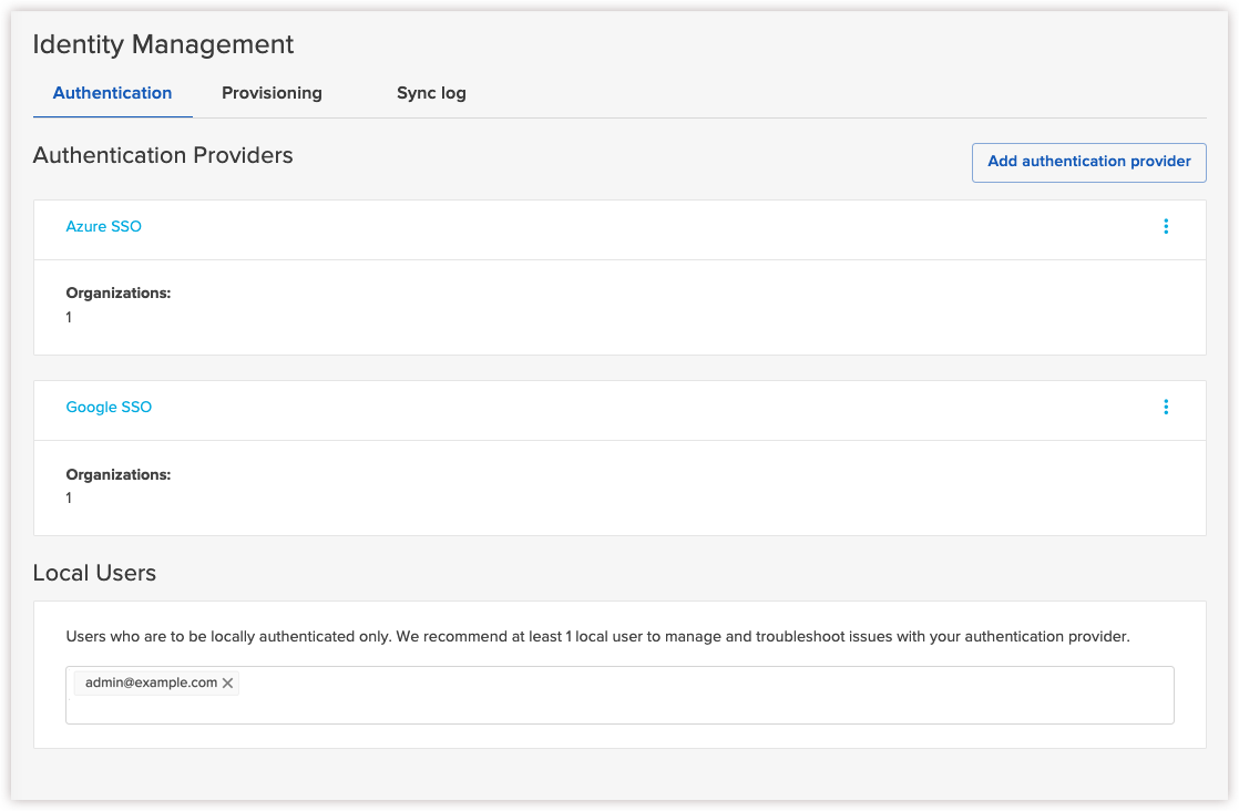 Authentication provider main screen