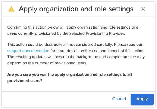 Apply org and role settings