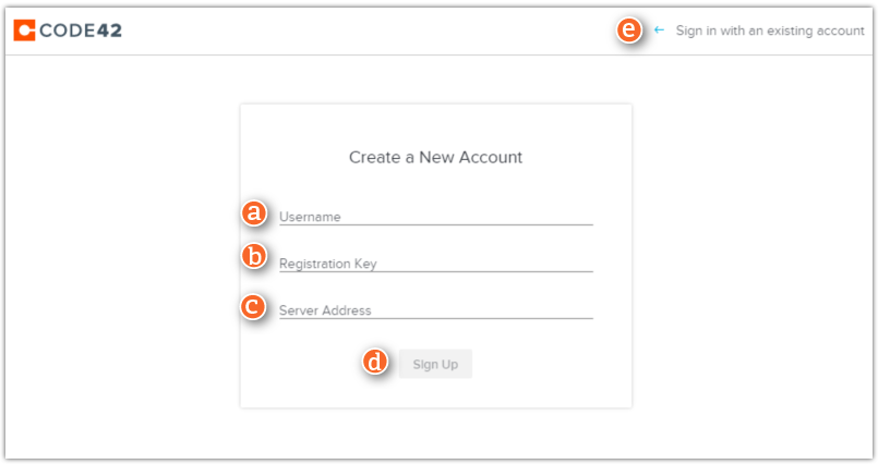 Code42 desktop app create an account screen