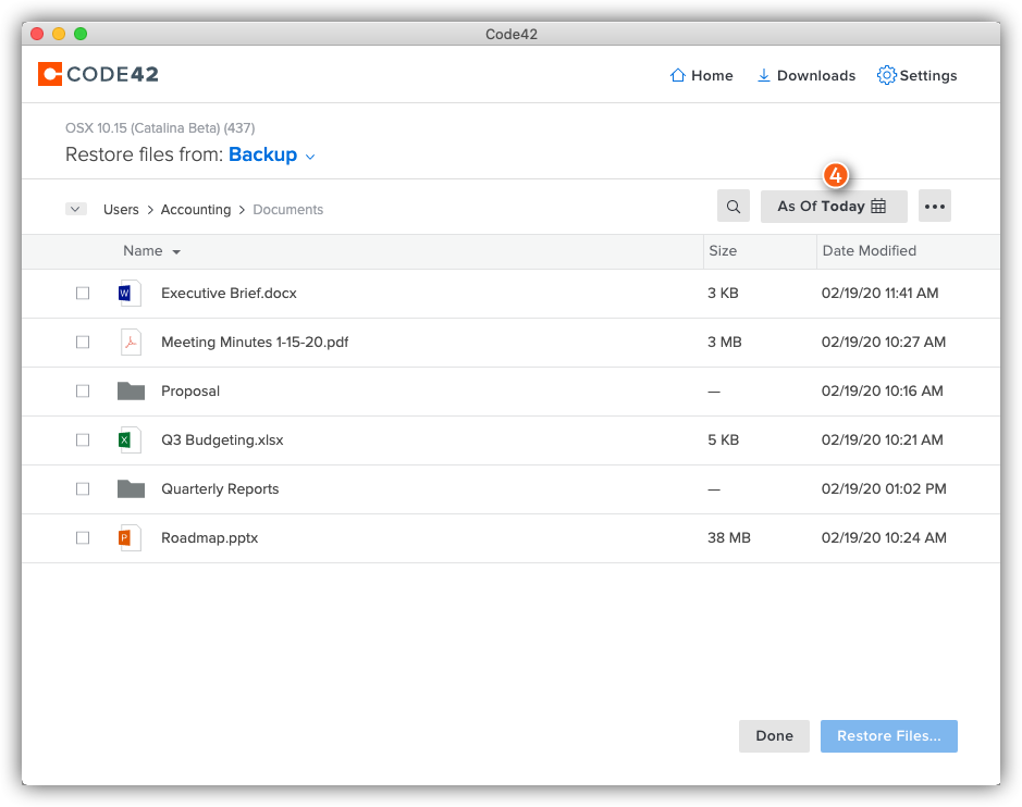 Restore files dialog