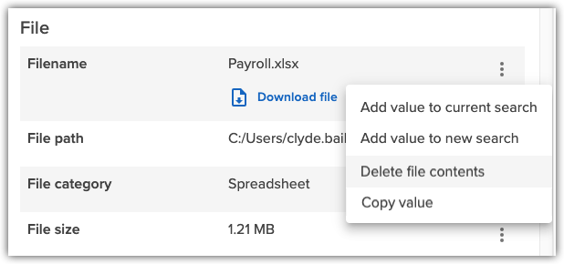 Delete file contents from file event details