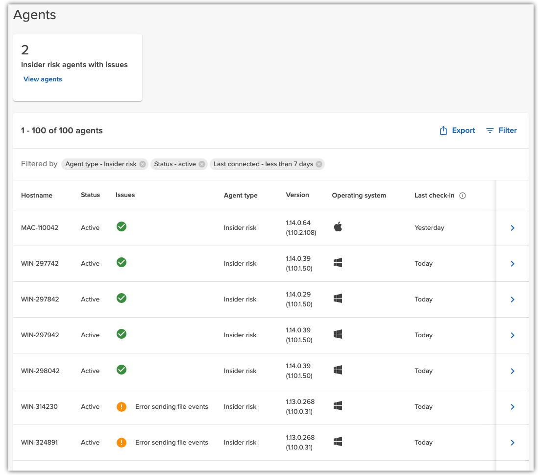 Updated agents list view