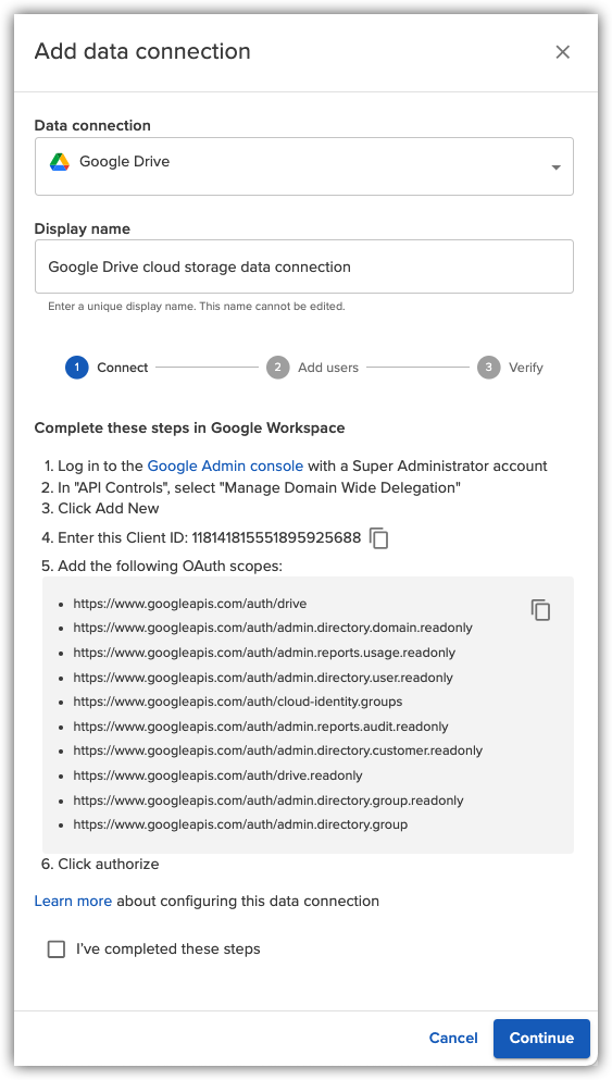 Add Google Drive Data Connection