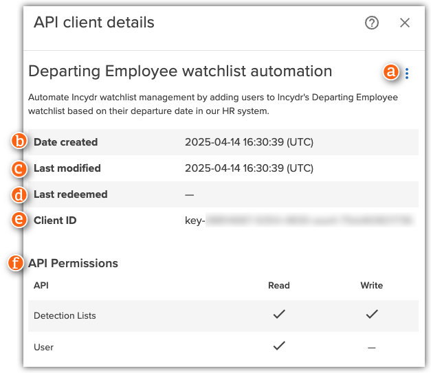 API client details