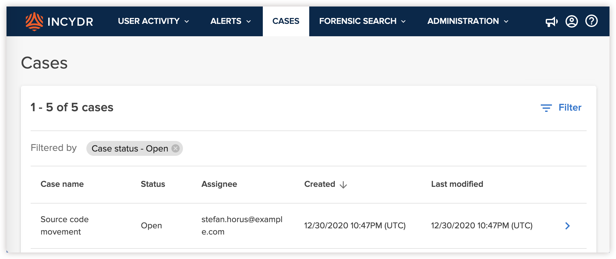 Cases appearance with the Insider Risk Read Only role
