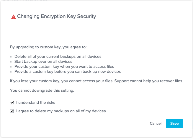 confirm change to custom key