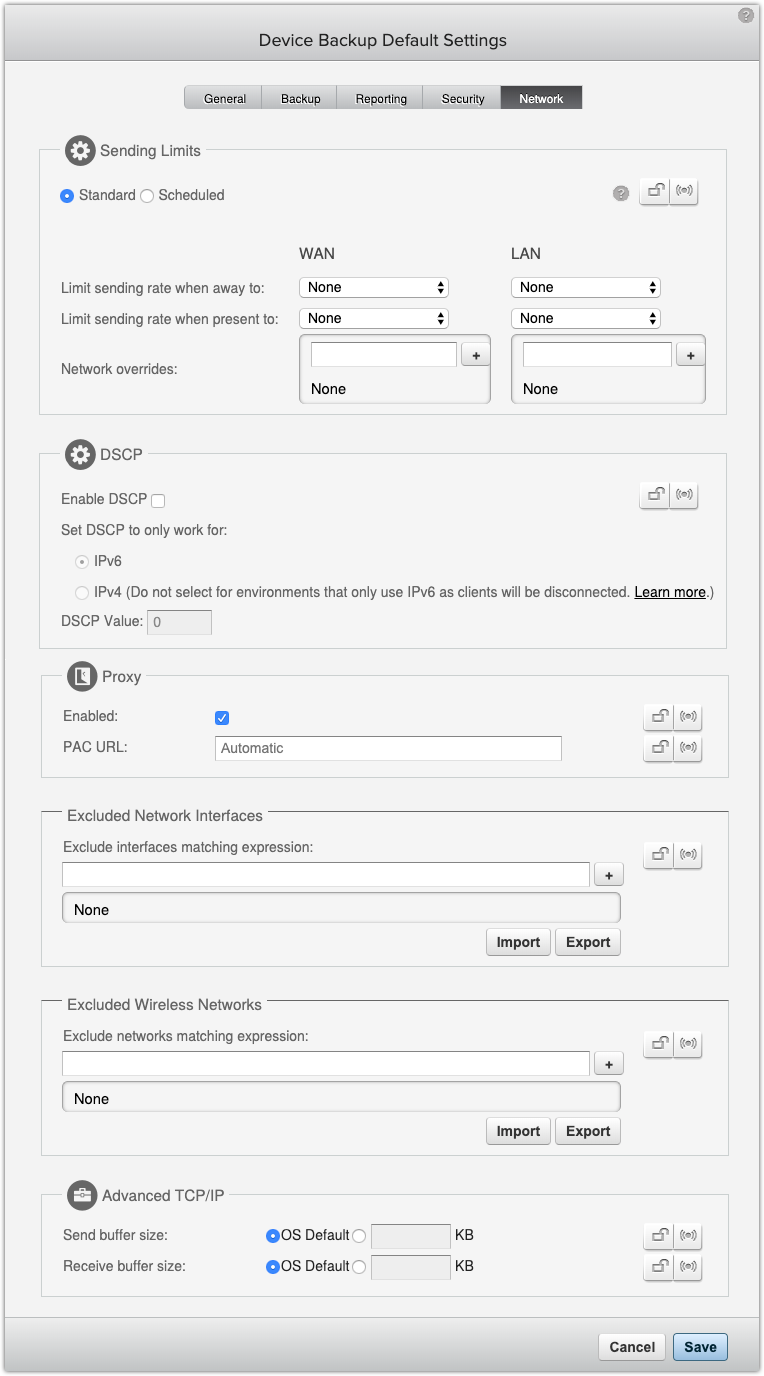 Network device backup default settings.