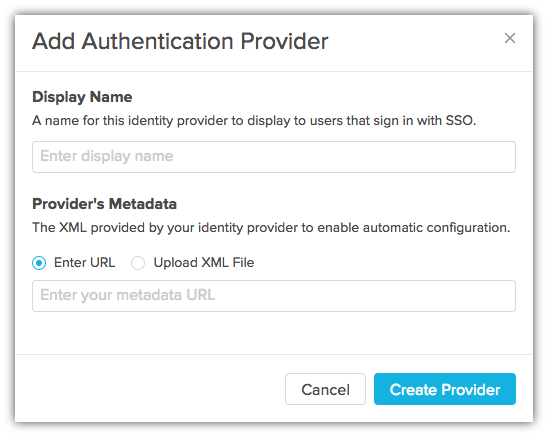 Add authentication Provider dialog