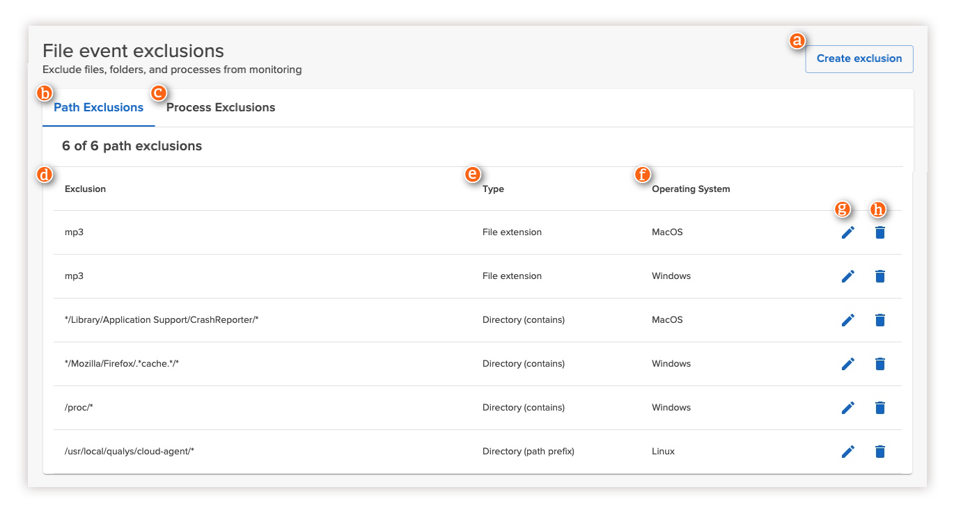 File event exclusions list