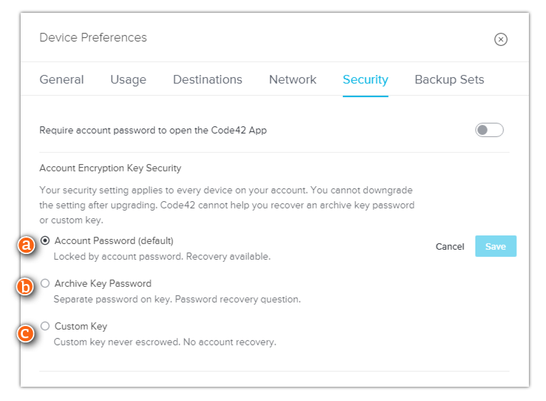Account encryption key security