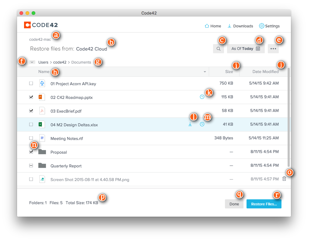 Restore Files view