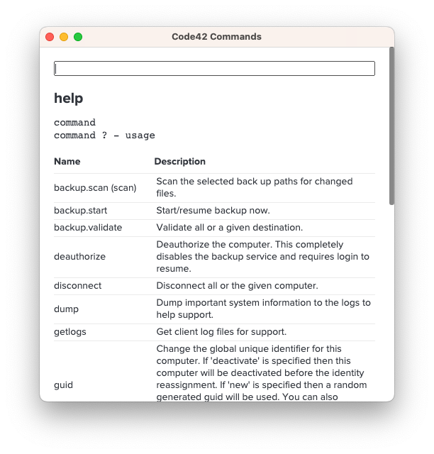 Code42 agent commands