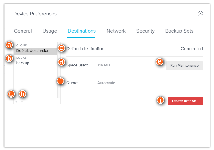 Device Preferences - Destinations