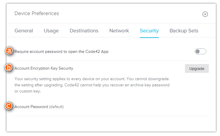 Device preferences - Security