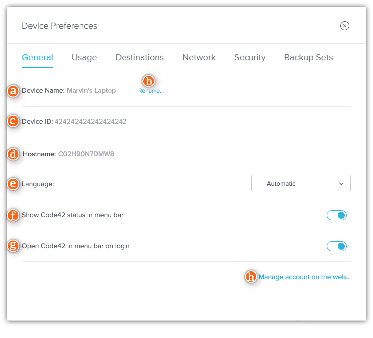 Device Preferences - General