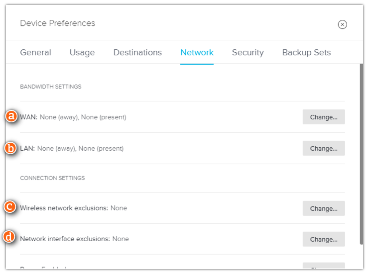 Device preferences - Network