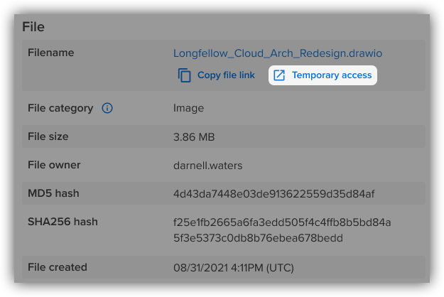 Temporary access button in event details
