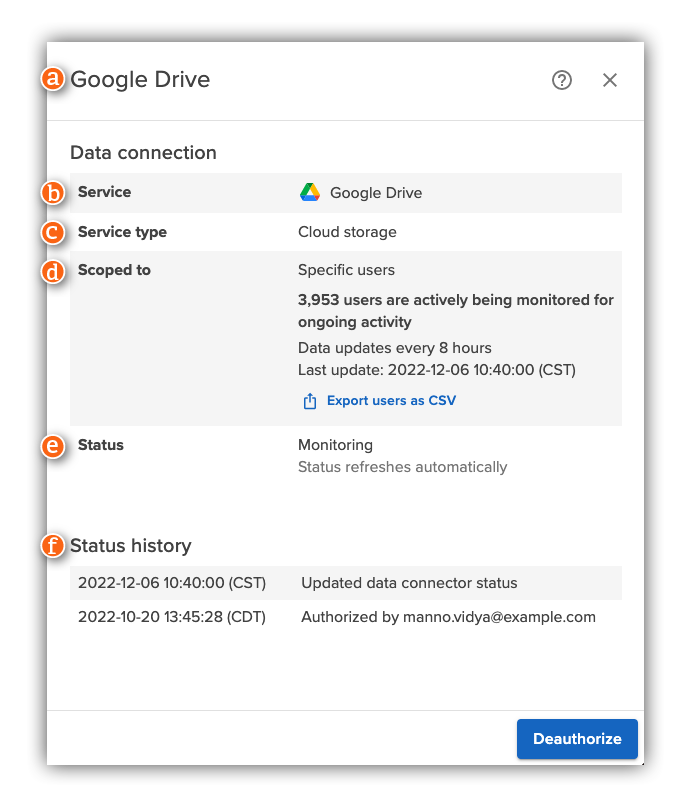 Data connection details with annotations
