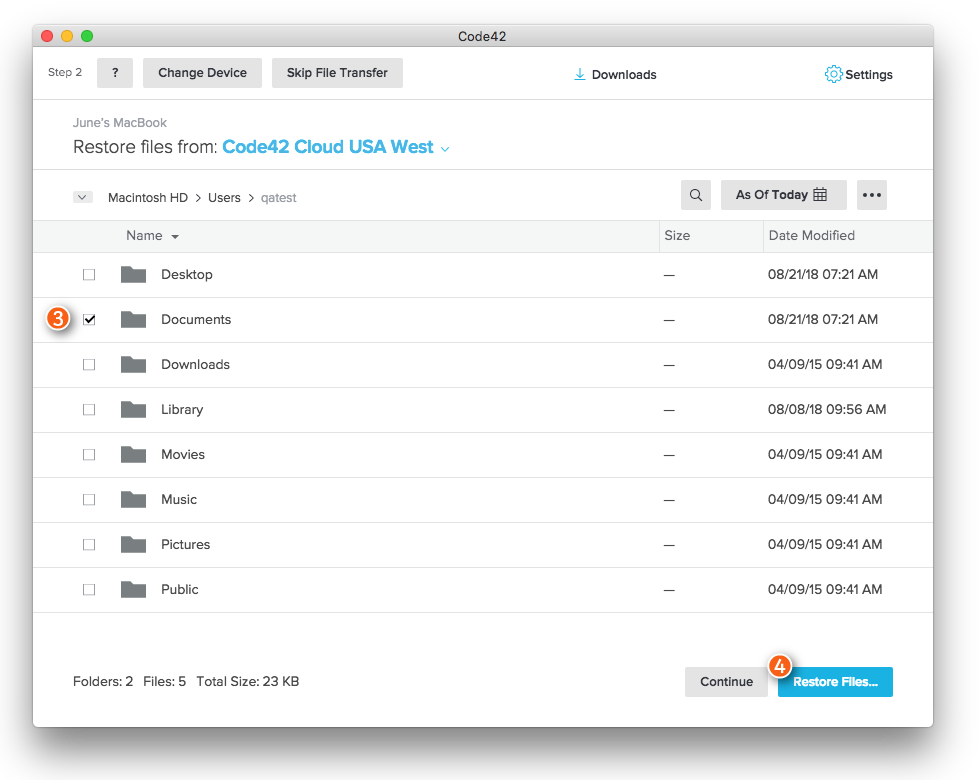 Select files to transfer