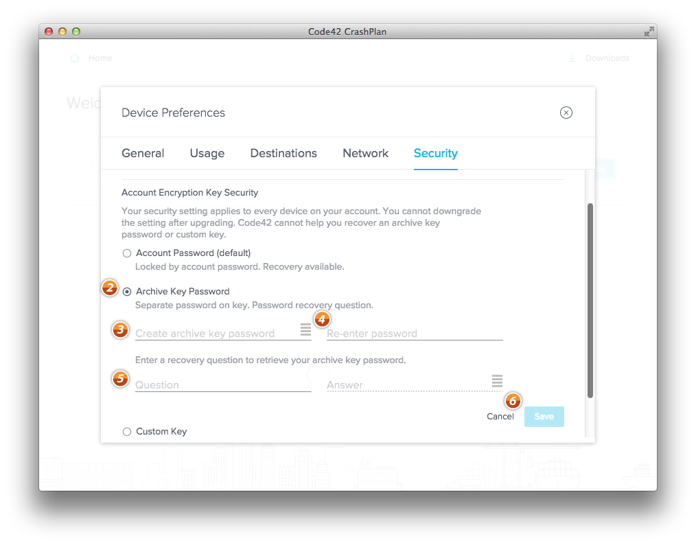 Set up archive_key password