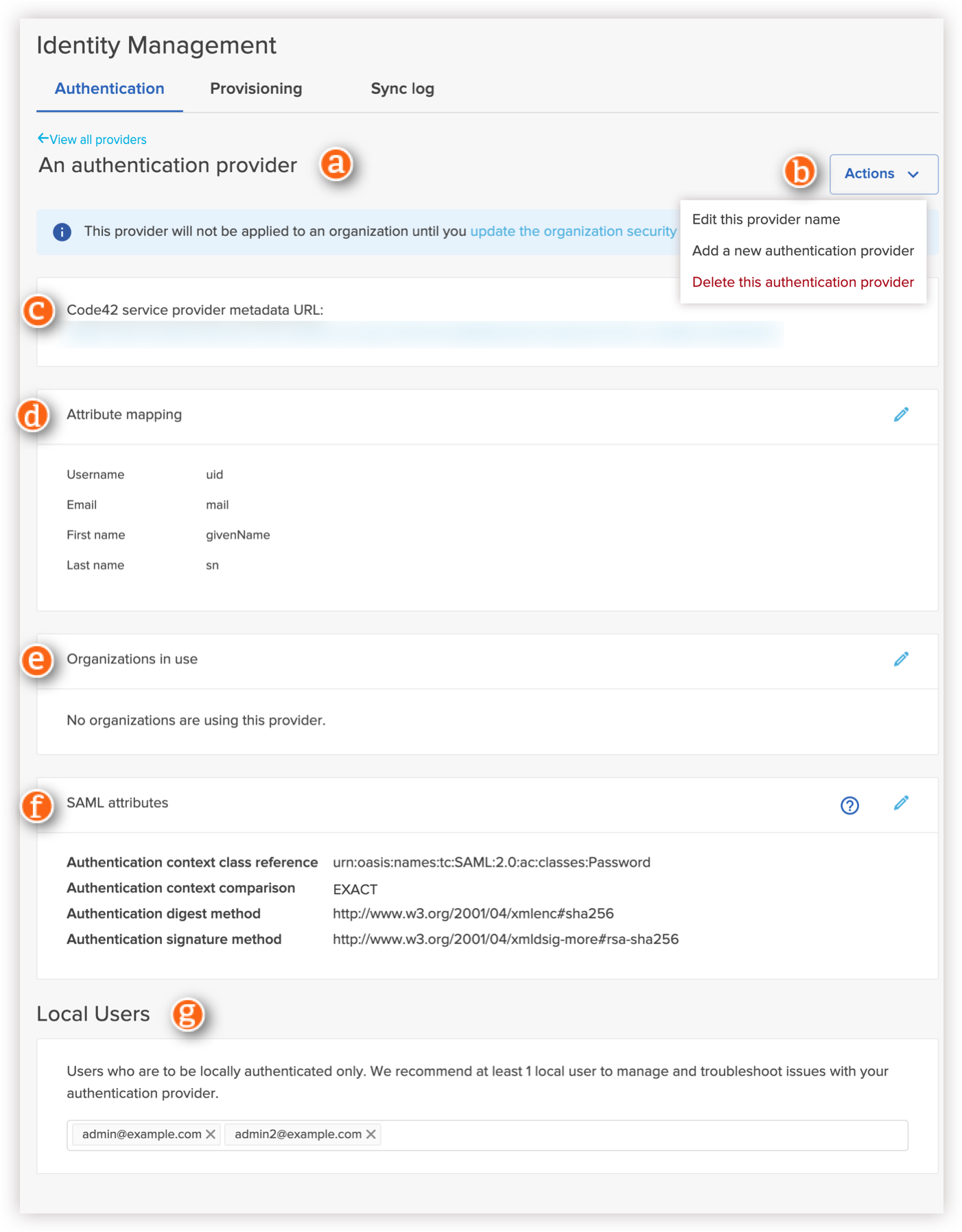 Authentication provider details