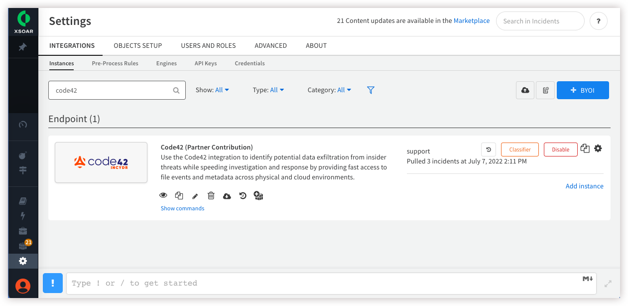 Code42 app for Cortex XSOAR