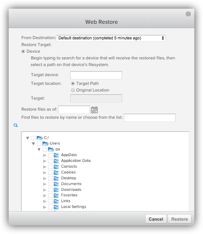 Legal Hold web restore