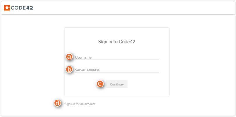 Code42 desktop app sign in screen