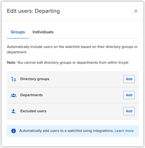 Add to a watchlist using directory group or department membership