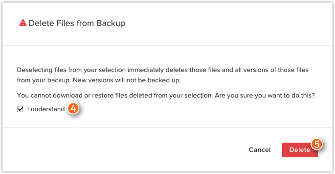 Delete files from backup message