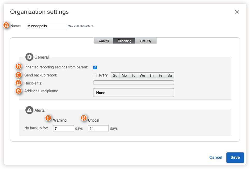 Organization settings Reporting
