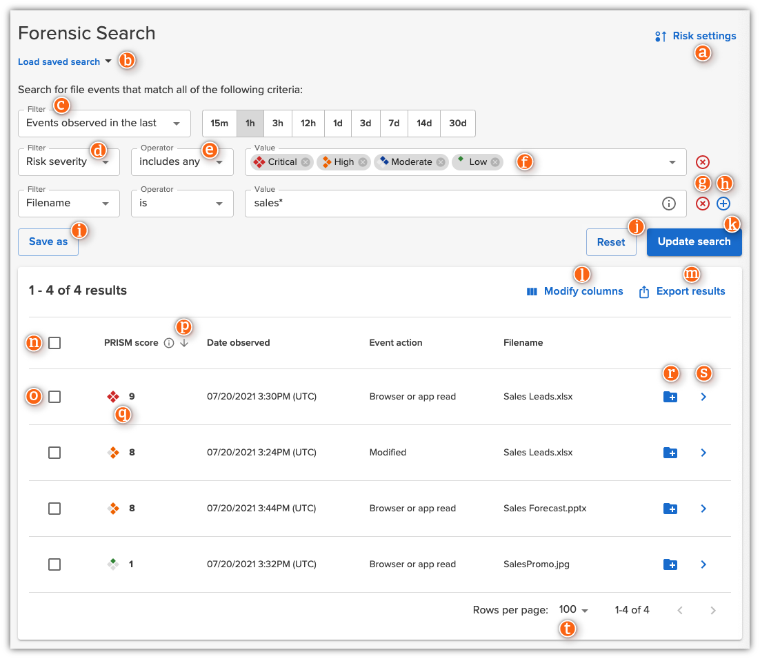 Forensic Search results