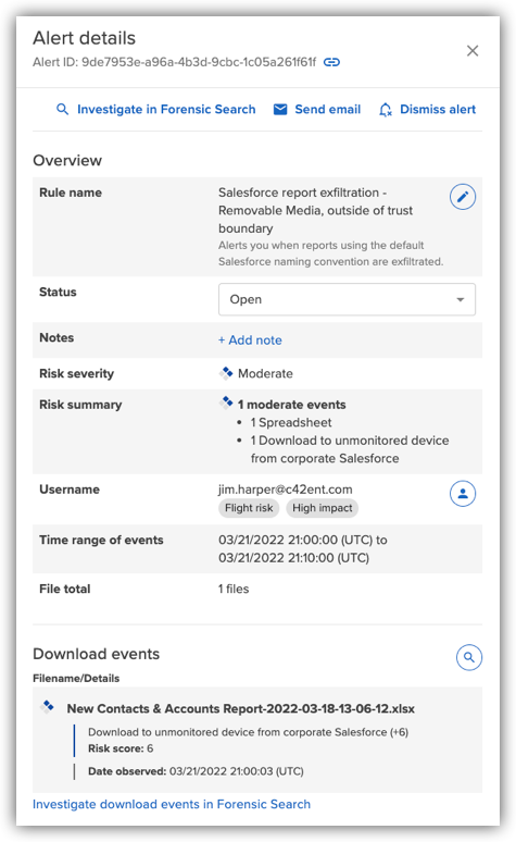 Salesforce downloads in alert notifications